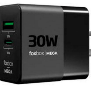 CARGADOR FOXBOX GAN MEGA 30WATTS SIN CABLE NEGRO (7996)