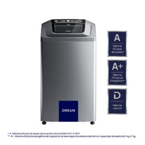 Lavarropas Drean Carga Superior 65 Kg 800 Rpm Fuzzy Logic Tapa Vidrio Gris (Concept Neo Fuzzy 68 Gris)
